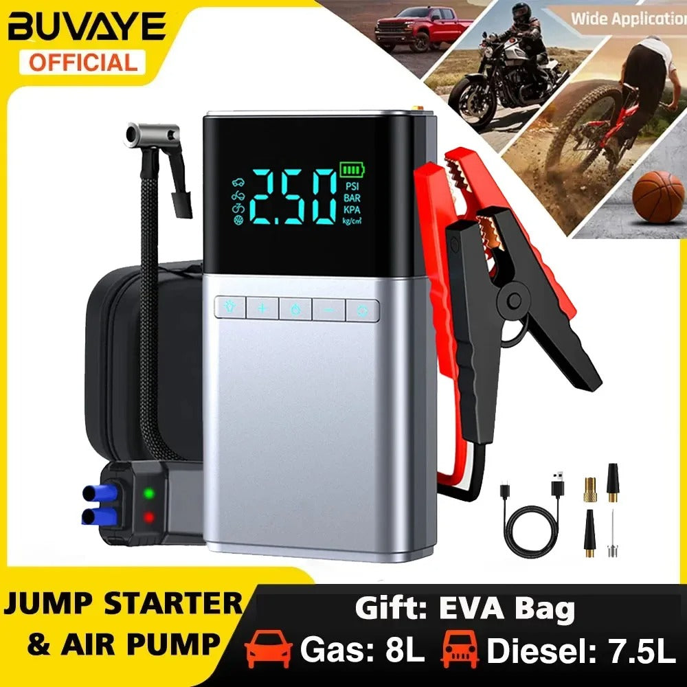 BUVAYE YL03 Car Jump Starter with Air Pump 4 in 1 Power Bank Air Compressor Cars Battery Starters Auto Tyre Inflator with EVA Bag