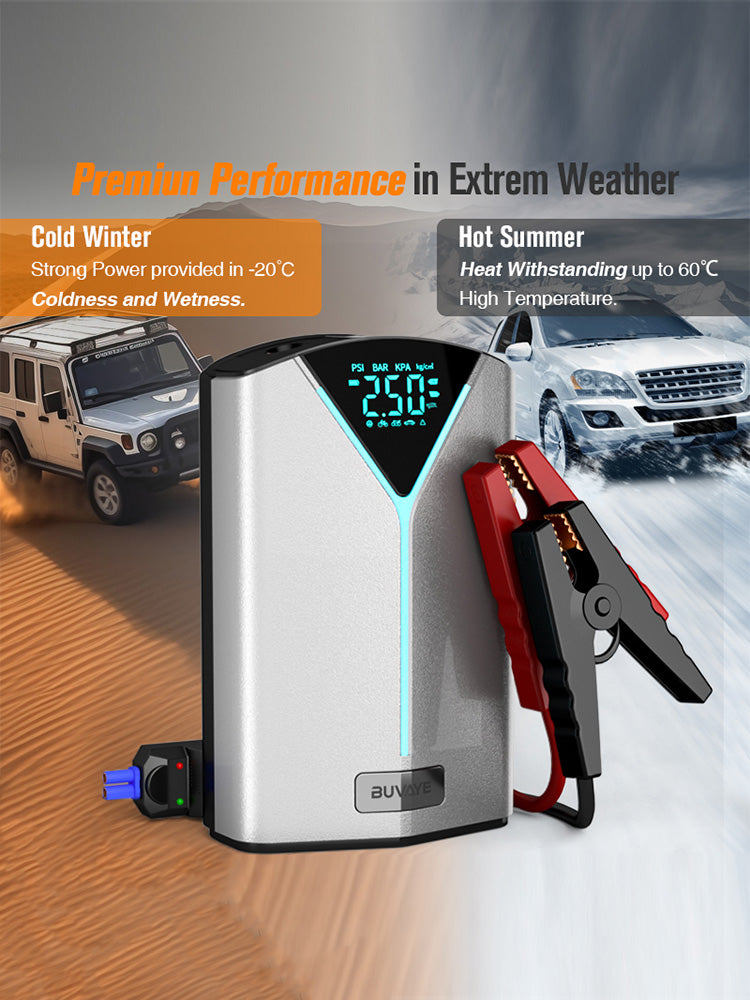 BUVAYE MY03 Car Battery Jump Starter Inflatable Pump Power Bank LED Lighting Portable 4 In 1 Car Booster Air Compressor for 12V Cars