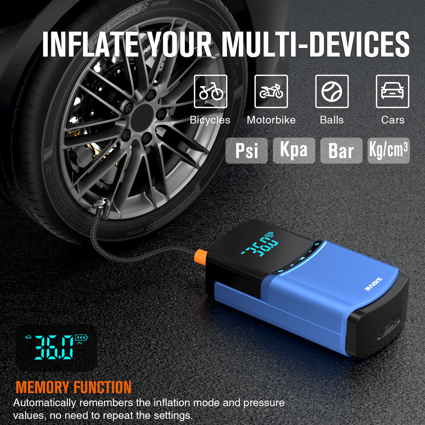 BUVAYE BN03 4 in 1 Car Jump Starter Air Pump 150PSI Tyre Compressor 2000A Starter Device 10400mAh Power bank Digital Inflatable Pump