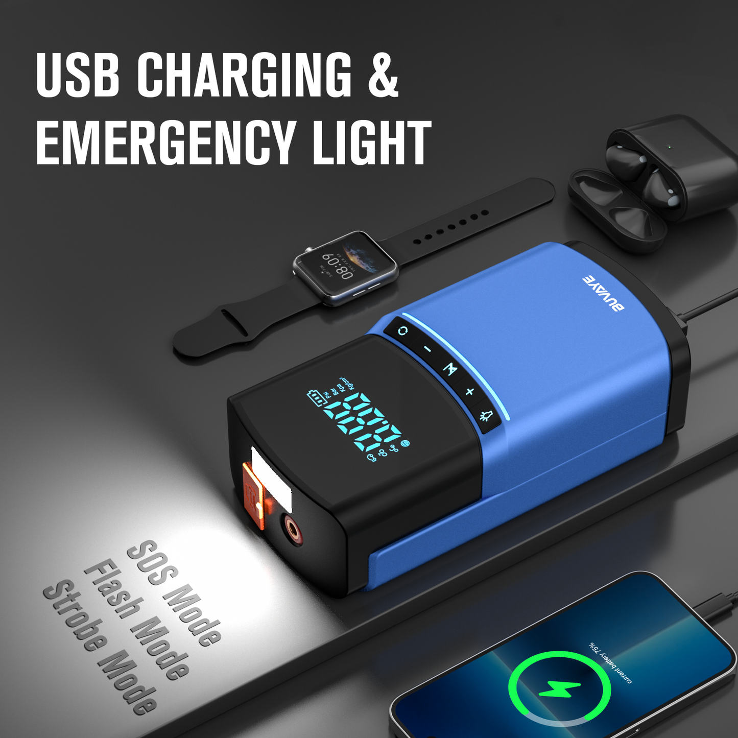 BUVAYE BN03 4 in 1 Car Jump Starter Air Pump 150PSI Tyre Compressor 2000A Starter Device 10400mAh Power bank Digital Inflatable Pump