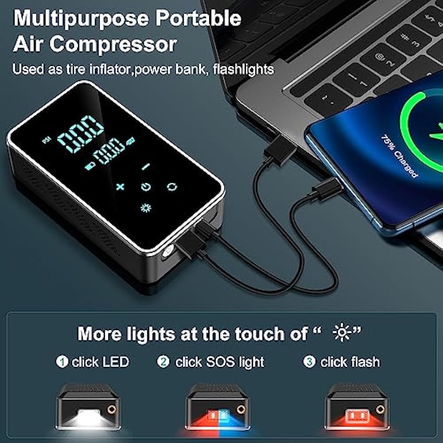 BUVAYE 1715 Mini Car Tire Inflator Pump Portable Electric Pump Multifunctional Automatic High-pressure Flushing Air Compressor