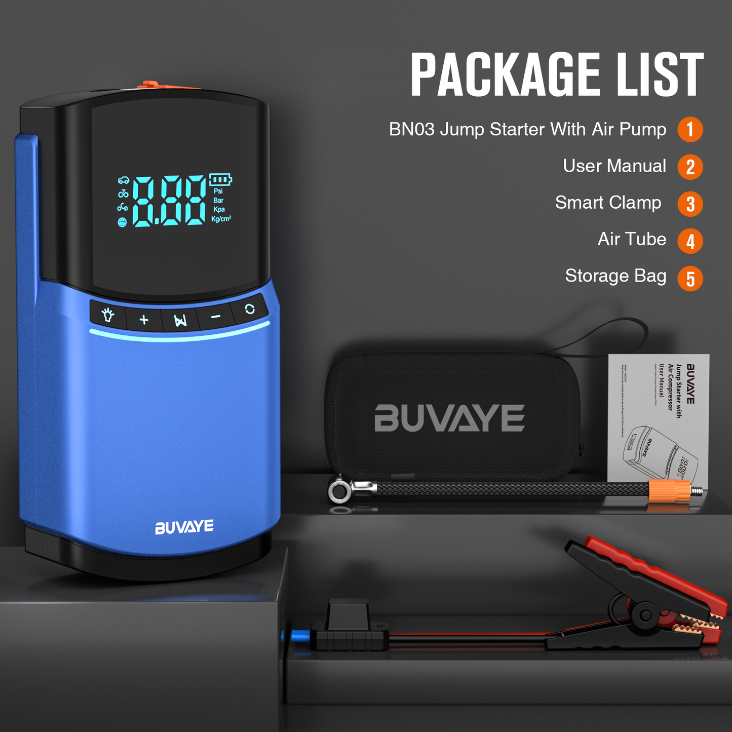BUVAYE BN03 4 in 1 Car Jump Starter Air Pump 150PSI Tyre Compressor 2000A Starter Device 10400mAh Power bank Digital Inflatable Pump