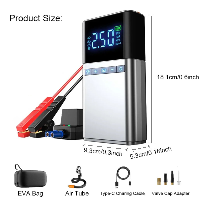 BUVAYE YL03 Car Jump Starter with Air Pump 4 in 1 Power Bank Air Compressor Cars Battery Starters Auto Tyre Inflator with EVA Bag