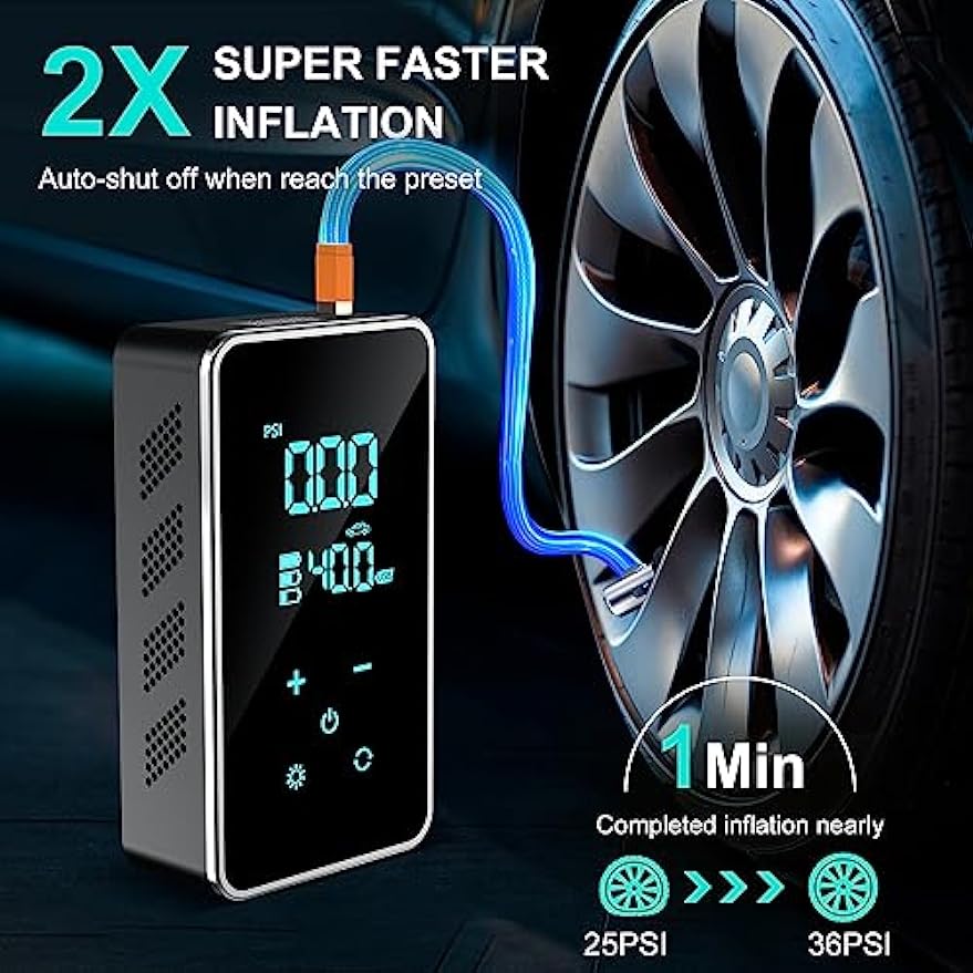 BUVAYE 1715 Mini Car Tire Inflator Pump Portable Electric Pump Multifunctional Automatic High-pressure Flushing Air Compressor