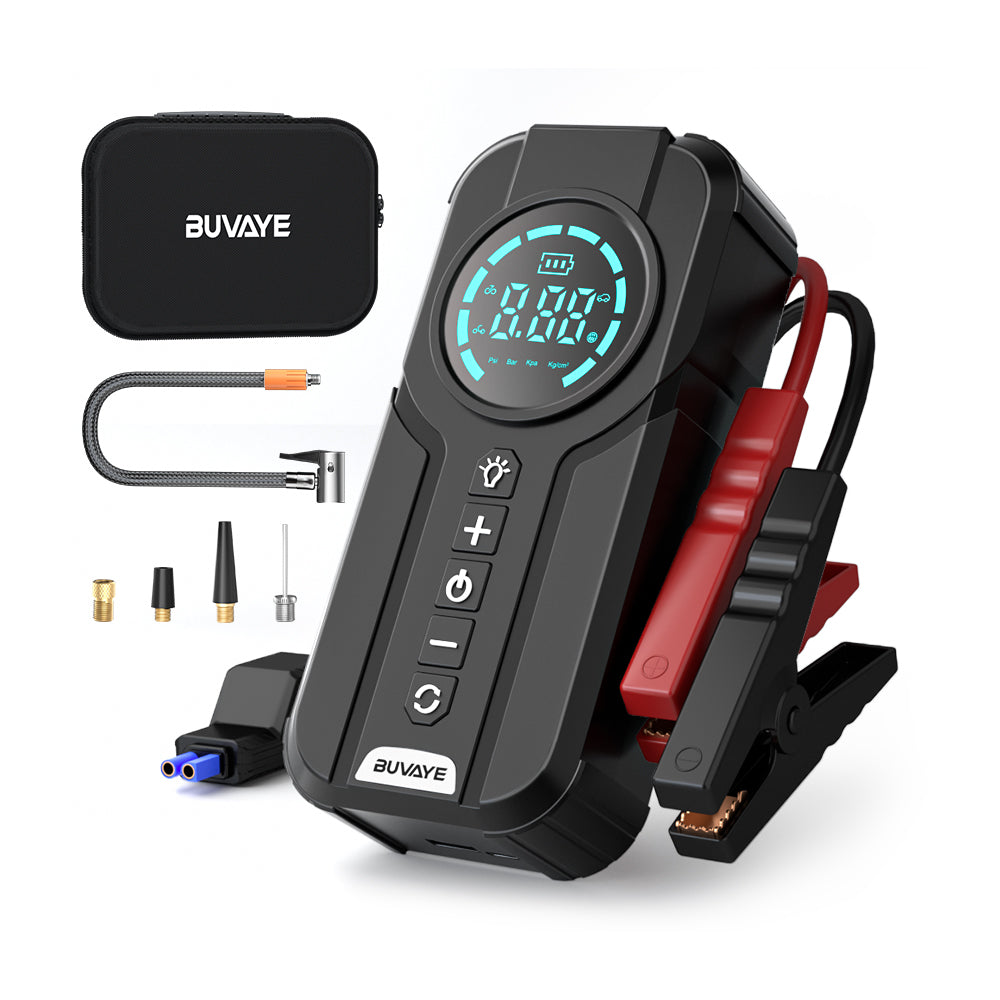 Jump Starter with Air Compressor, Auto Tire Inflator with Pressure Monitoring/ Power Bank /Emergency Lighting