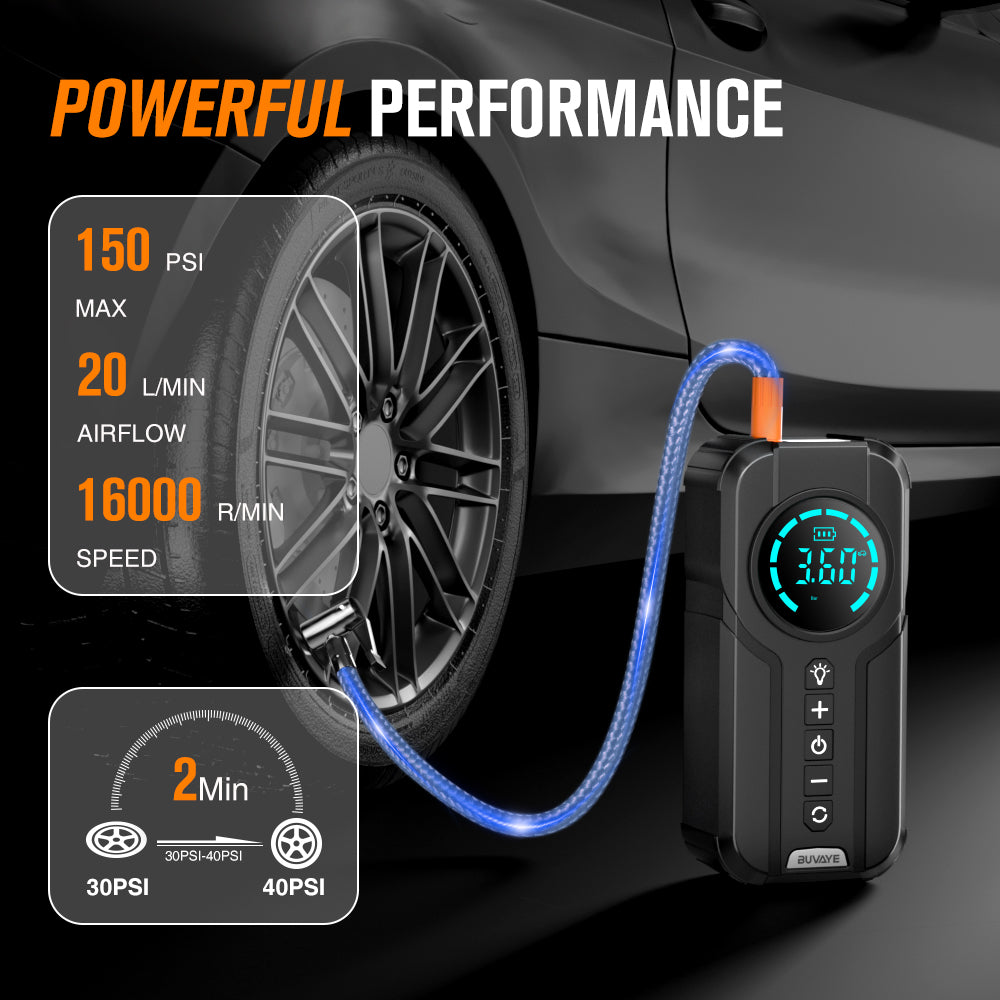 BUVAYE YX1819L Car Inflator Tire Pump Portable Car Air Compressor for Motorcycles Bicycle Boat Tyre Inflator Digital Auto Inflatable