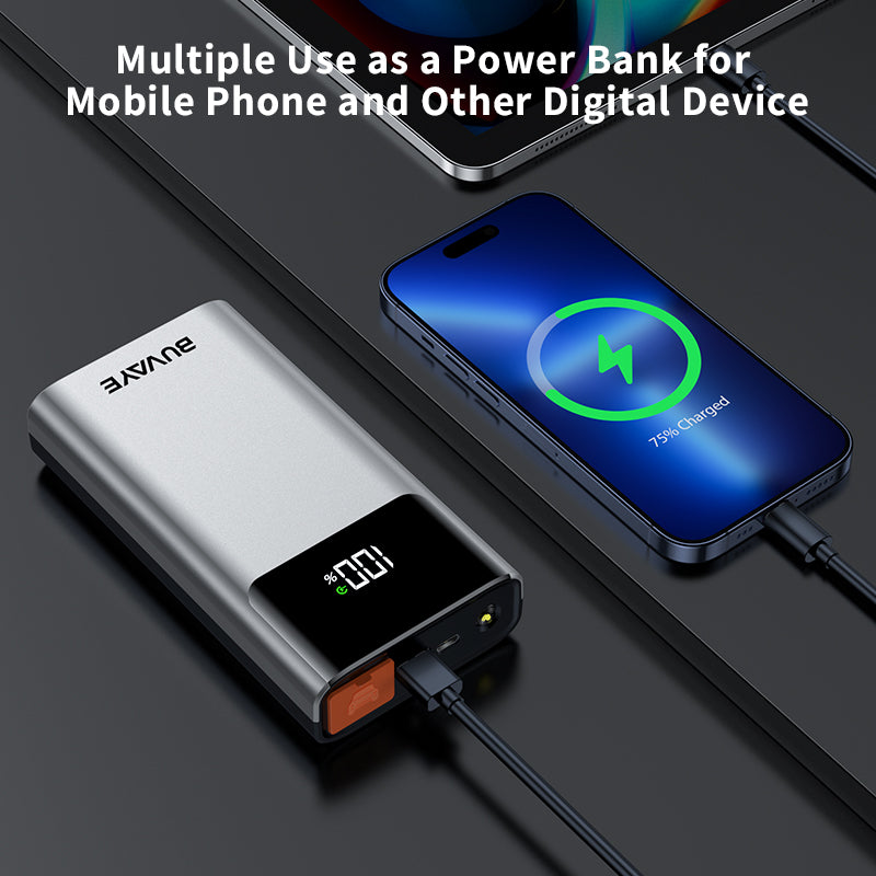 BUVAYE QS001 Car Jump Starter 3 In 1 Portable Car Battery Booster Power Bank LED Lighting Small Battery Starter Device For 12V Cars