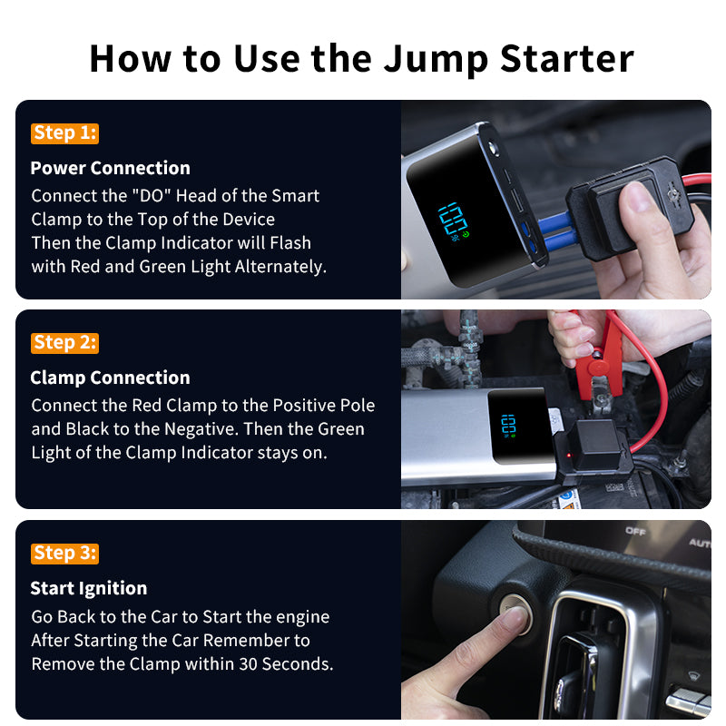 BUVAYE QS001 Car Jump Starter 3 In 1 Portable Car Battery Booster Power Bank LED Lighting Small Battery Starter Device For 12V Cars